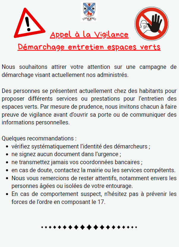 Appel à la vigilance – démarchage à domicile